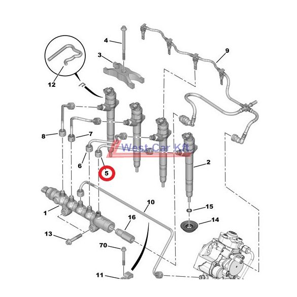 Nagynyomású cső Citroen Jumper Peugeot Boxer 2.2HDI BOX 06- 1. injektor Gyári szám: 1570K6