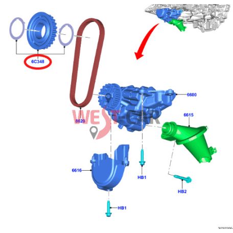 2014-> Ford Transit 2.0 Ecoblue olajszivattyú meghajtó fogaskerék Gyári szám: 2100899