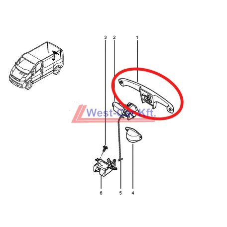 2001-> Renault Trafic Opel Vivaro Original (Nissan) rear door handle OE: 8200007345