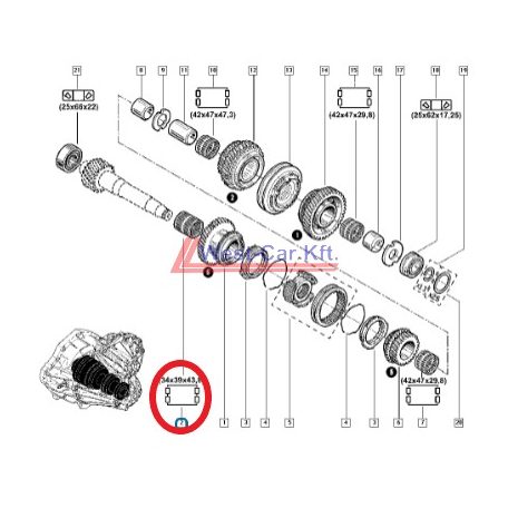 2010-> Renault Master Opel Movano Nissan NV400 2.3 Dci 6. gear  needle bearing Original number: 8200026371