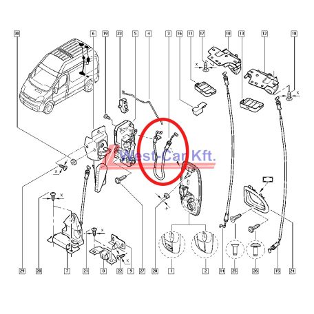 2001-> Renault Trafic Opel Vivaro Original (Nissan) rear door lock cable OE: 8200148264